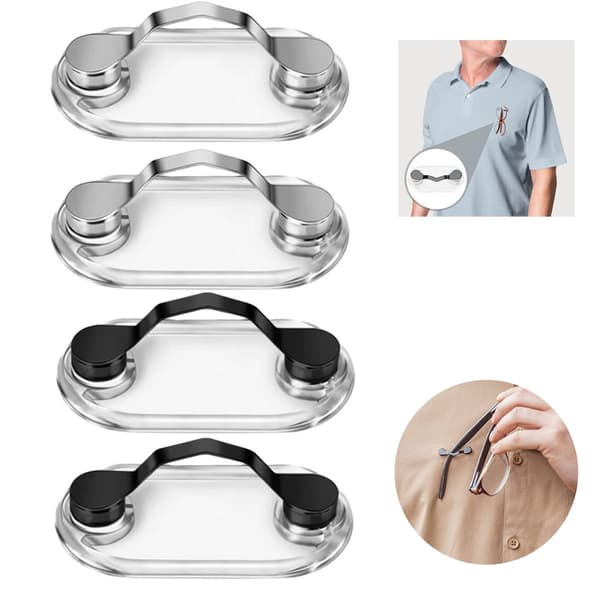 Magnetisk brilleklemme-sett, 4 deler, restfritt, sølv/svart