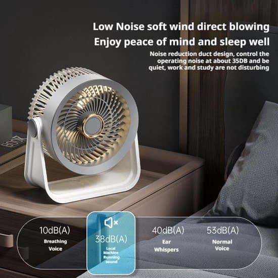 ING Bordventilator - Trådløs Ventilator - Ventilator - LED Lys - 5 Hastigheder - 3 Lys - 11,7 x 22,5 cm