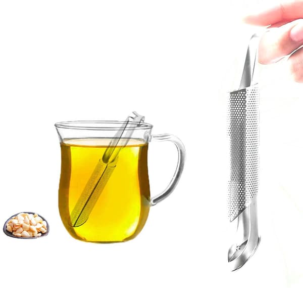 2 stk. – Tesil – Hengende – Rustfritt stål – Rørformet – Med krok-håndtak – Teinfuser – 14,5 × 2,1 × 8,1 cm – Sølv
