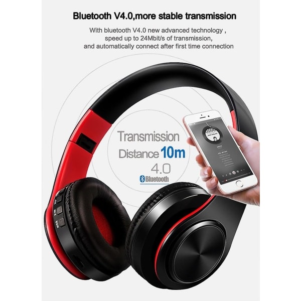 Hifi Stereo Bluetooth Hörlurar Musik Headset FM och SD-kort Stöd med Mikrofon för Mobil Xiaomi Iphone Samsung Tablet