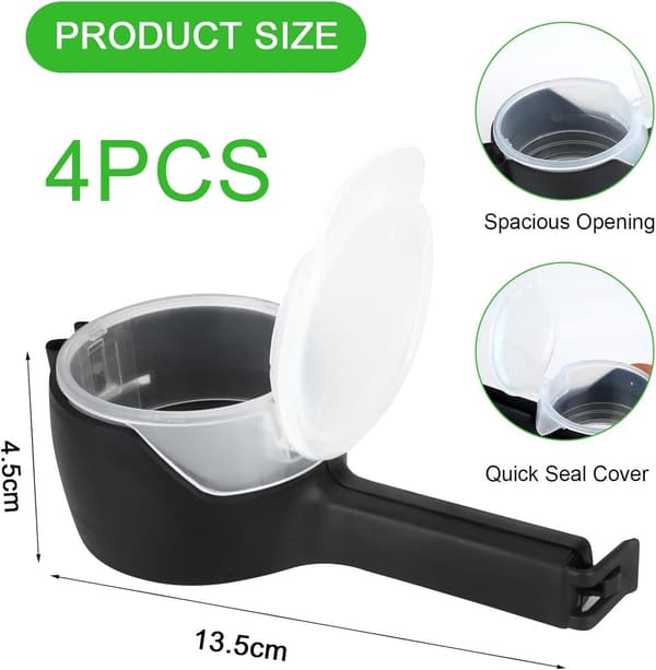 ING 4-pak forseglingsclips med dispenser, genanvendelige, køkkenclips, poseclips, snackdispenserclips til emballering af mad, slik, snacks og dyrefoder
