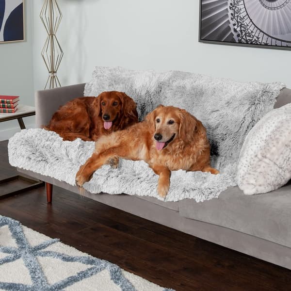 Plys kæledyrssofapude, 127×100×5cm, til katte- og hundesenge og sofaer, lysegrå.