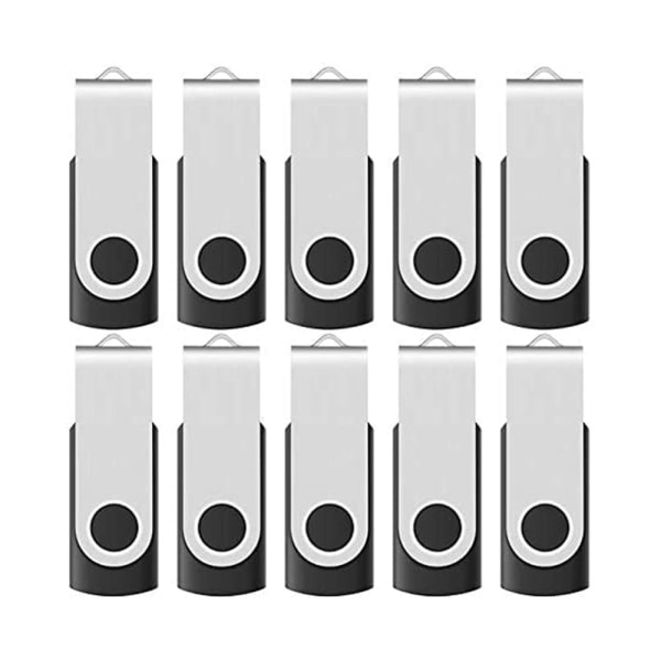 16GB USB 2.0 Flashminne Stick Drive Vridbar USB-minne Bulk 10-pack, med LED-indikator, 12 Avtagbara Vita Etiketter (Svart)