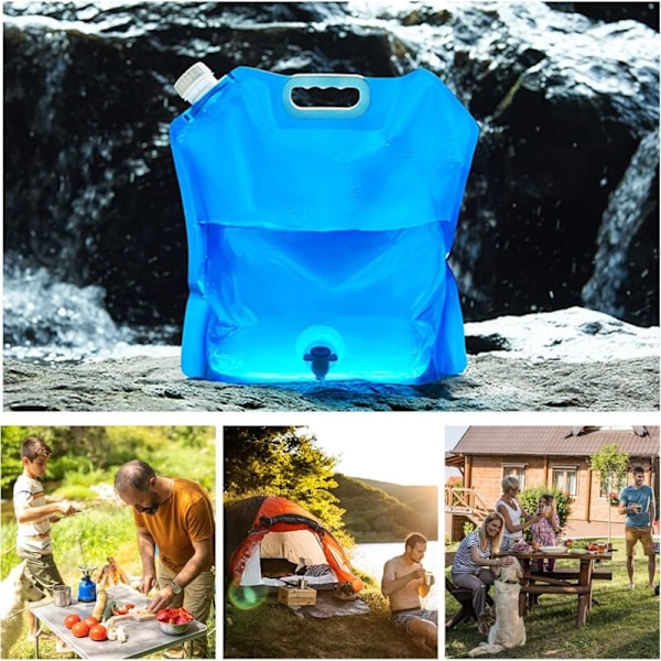 4-pack 10L hopfällbar vattenflaska med kran, bärbar flexibel vattenkanna för dricksvatten, hopfällbar vattenpåse för utomhuscamping