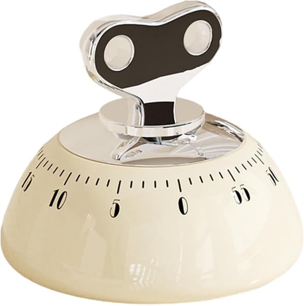 Kjøkkentimer - Mekanisk Timer 60 Minutter - Matlagingstimer - Magnetisk Bakside - Høy Alarm - Rustfritt Stål - Timer - Hvit