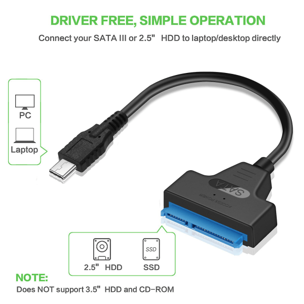 Typ-c till SATA-kabel för en enhet, extern mekanisk SSD SSD-enhet