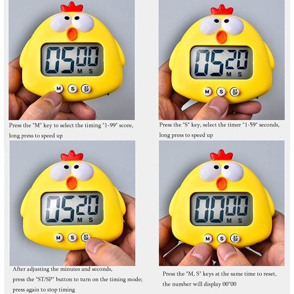 Magnetisk Digital Kjøkken Timer, Gul Alarmklokke for Matlaging, Baking og Studering