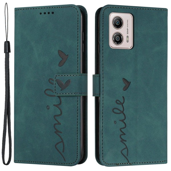 For Motorola Moto G53 5g / G13 4g / G23 4g Heart Shaped Cover Stand Case Phone Leather Case with Strap Green