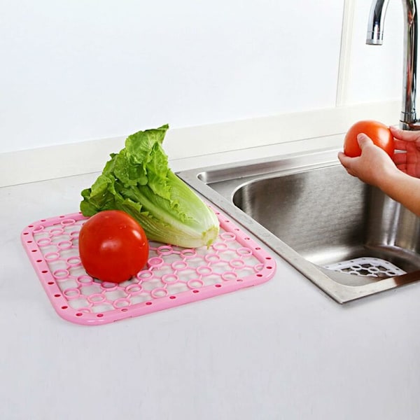 3 stycken Ideal diskbänksdyna Plast diskbänksskyddsdyna Hängande diskbänk botten diskbänk Frukt och grönsaker Dräneringsdyna Vit Grön Rosa 26*26cm