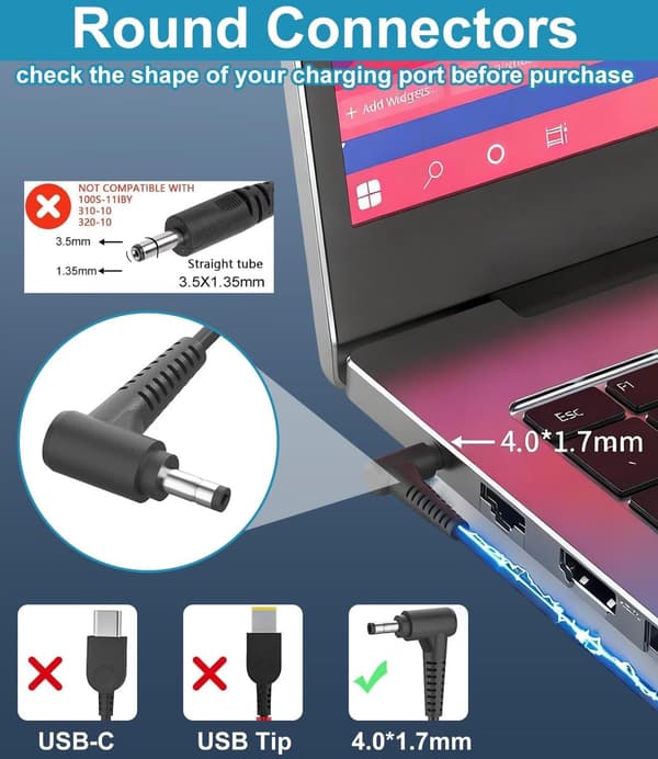 Lenovo 45W strømadapter, 20V 3.25A, 4.0*1.7mm interface, kompatibel med flere bærbare computere.