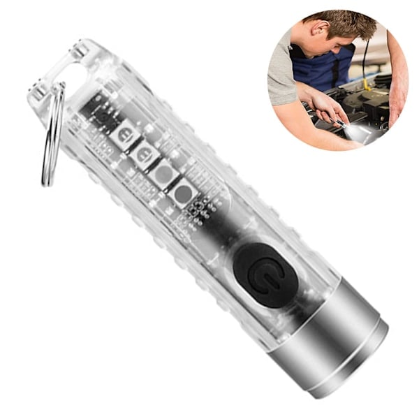 Mini LED Ficklampa USB Laddningsbar Liten Nyckelring Ficklampa Bärbar Ficklampa för Dagligt Bruk Ryggsäck Camping och Vandring etc
