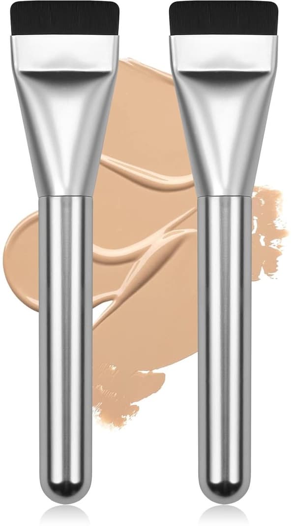 2-pack platta foundationborstar - sminkborstar - maskborstar - silver