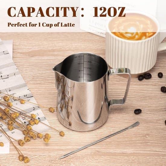 ING Mælkekande - 35 cl - 304 rustfrit stål - Espressomaskine tilbehør - Mælkekande til opskumning - Sølv