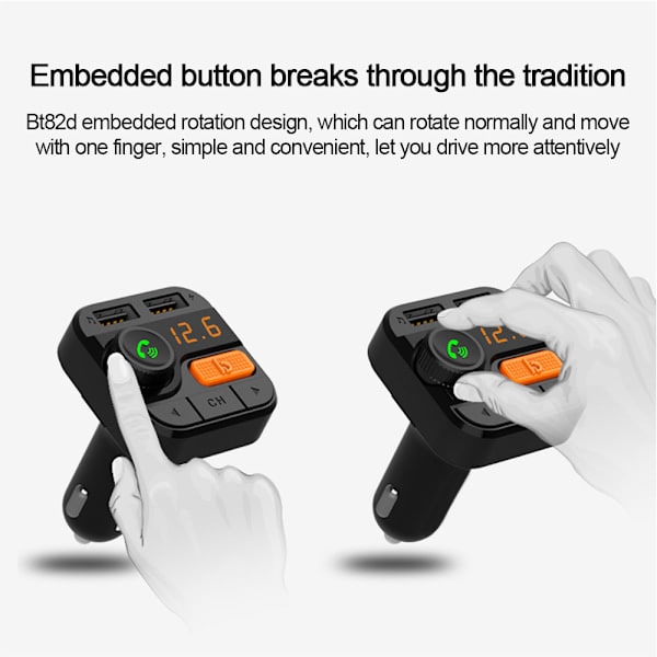 Bluetooth 5.0 Bilkit med LED-display, Trådlös FM-sändare med dubbla USB-utgångar, U-disk/SD-ljudadapter