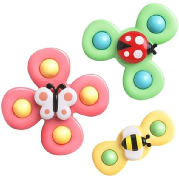 3 st Baby Sugkopps Snurrleksaker Fidget Spinner Badleksaker flerfärgade