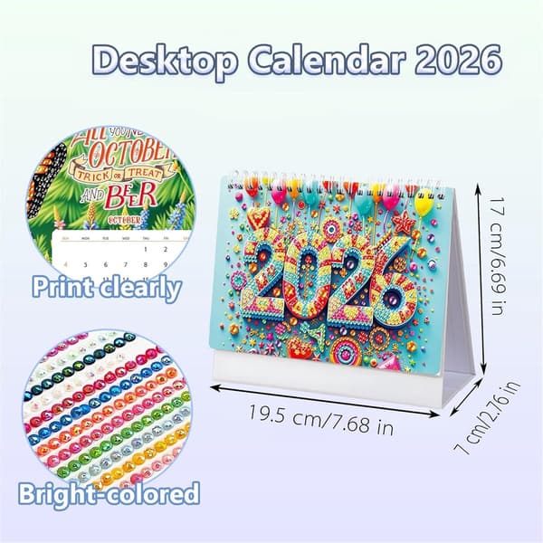 Lodret foldbar diamantmaleri skrivebordskalender, 2026, 24×19cm, jule-tema DIY, Stil B