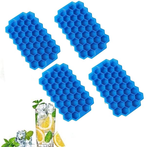 Honeycomb silikone isterningebakke sæt (4 stk., 37 rum med låg, nem at afforme, blå)