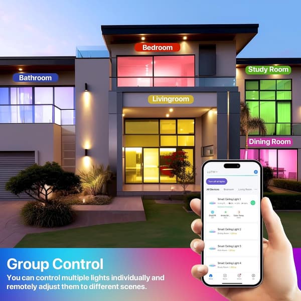 RGB smart LED loftlampe, 30cm, WiFi, Bluetooth, APP stemmestyring, kompatibel med Alexa og Google Assistant