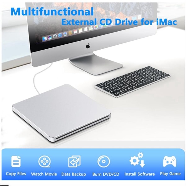 DVD-drev-stik - USB 2.0 Super Drive - med USB-C adapter - Sølv