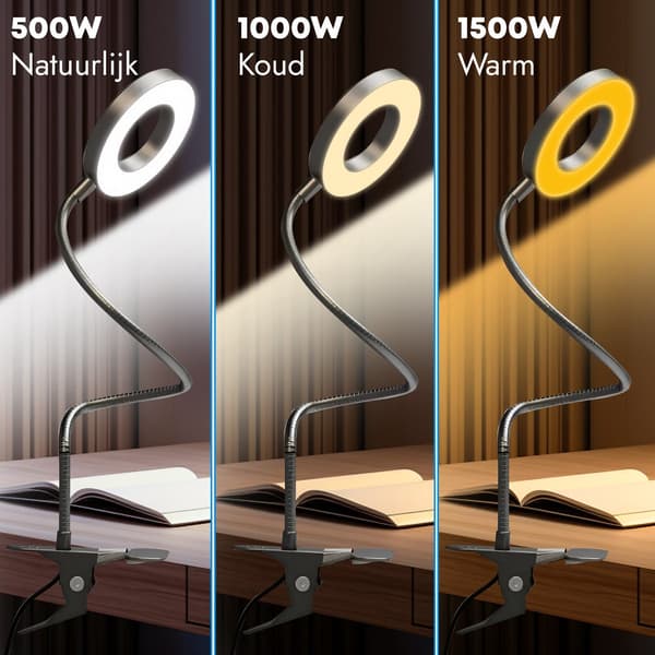 Sengelæselampe - Clip-on lampe - Sengelæselampe - 3 lystilstande - Boglæselampe