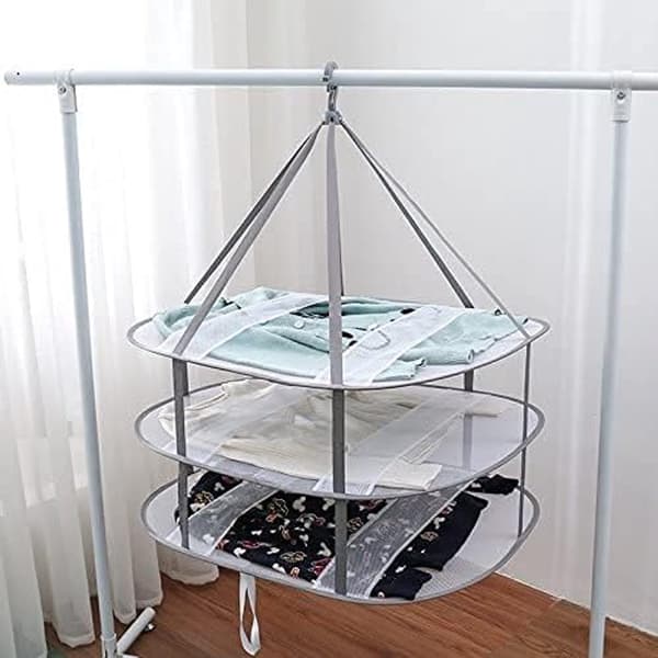3-vånings hopfällbart torkställ för tröjor - 77x62x78 cm - Andningsbart nätmaterial - Vindtätt - Grå