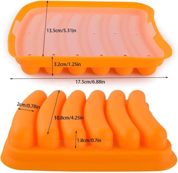 6-i-1 silikonpølseform, multifunksjonell DIY bakeform med lokk, 17,5×13,5×3,2 cm, rød.