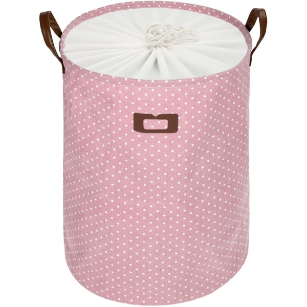 Freestanding Laundry Basket with Lid, Collapsible Extra Large Laundry Basket with Drawstring and Handle (Pink)