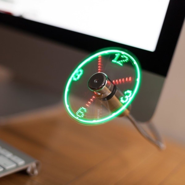 Joustava USB-tuuletin LED-kellolla ja liitä ja käytä -joustavalla hanalla