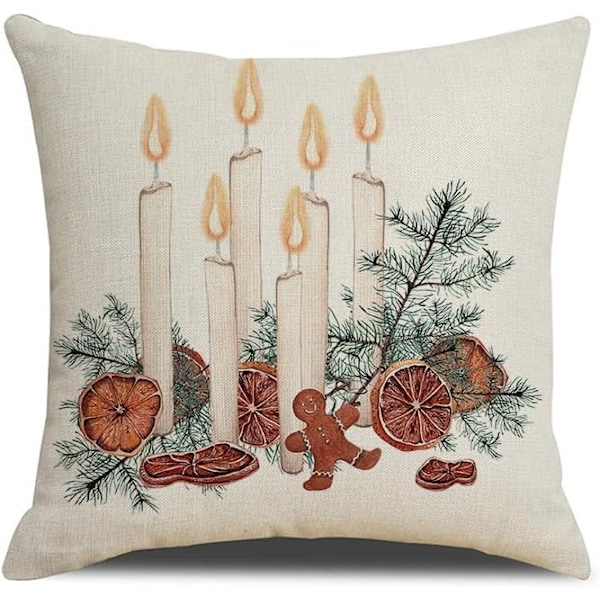 4 st God Jul Kuddfodral Julklappar Fyrkantiga Kuddfodral Linne Dragkedja Kuddfodral (45x45 cm)
