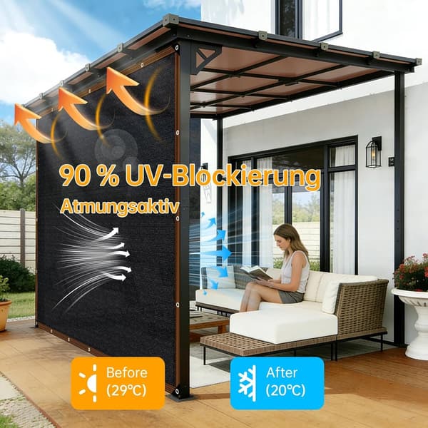2x1 meter balkonghage solseil - blokkerer UV-stråler og skaper skygge