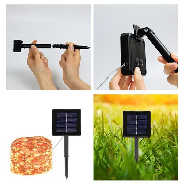 Solcellsdriven LED ljusslinga 12m 100 lampor gul