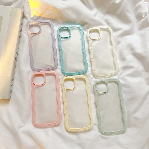 Transparent Sött Lockigt Enkelt Vågigt Skal, Estetisk Design Stötfångare, Mjuk TPU för iPhone 14 Pro Max-Vit