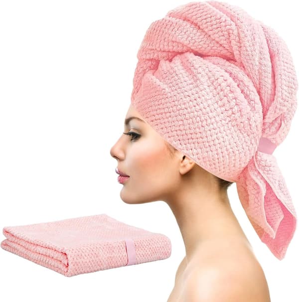 Hårhåndkle i mikrofiber, enkelt, 60×100 cm, rosa