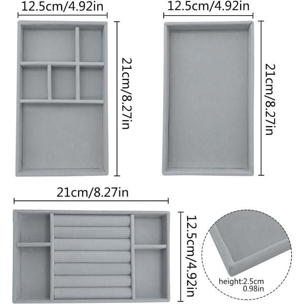 Smyckeskrin Organizer Set med 3 stapelbara smyckeskrin i sammet