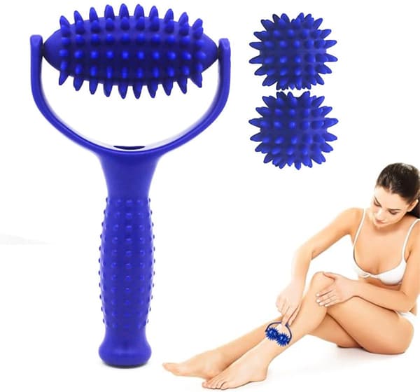 Anti Cellulit Roller - Med Handtag Och 3 Igelkottsbollar - Massage Roller Verktyg - Massage Roller - Bindvävsmassage - Cellulit Roller -