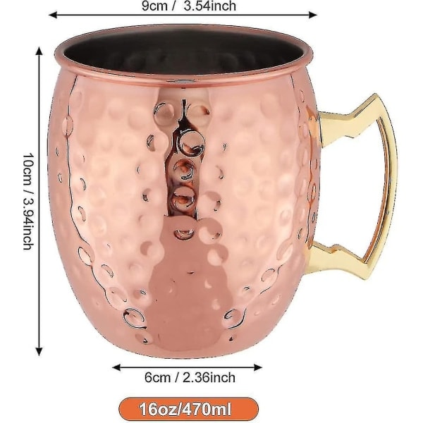 Kobberbegersett med 4 kobberbeger, kobbermugge for Moscow Mule-cocktail, 16oz gavepakke