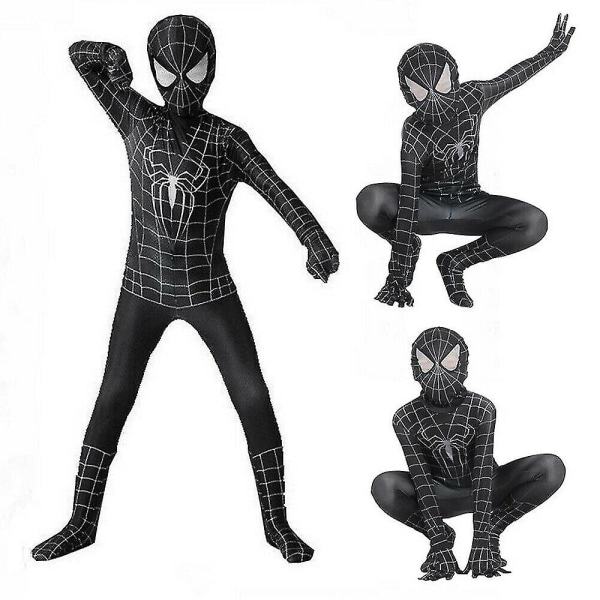 Svart Spiderman-kostyme for barn 7-8 år