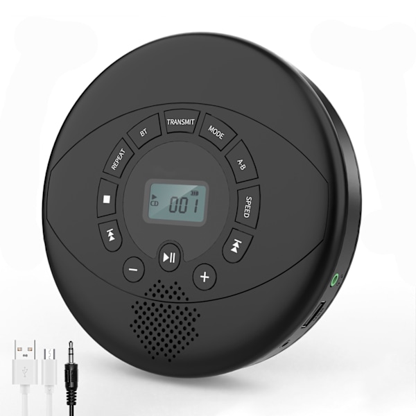 Bärbar CD-spelare med stereohögtalare, för familjen, uppladdningsbar bärbar CD-spelare med 2000mAh batteri, Anti-Jump Walkman