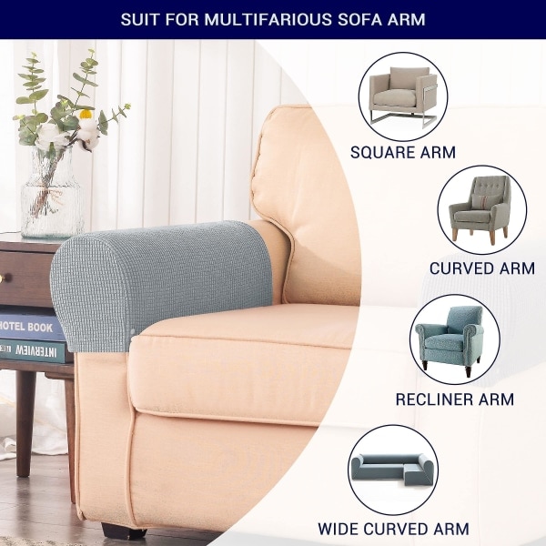 2 stk. Strækbare Spandex Armlænsbetræk, Lysegrå Armlænspude til Sofa, Stol, Couch