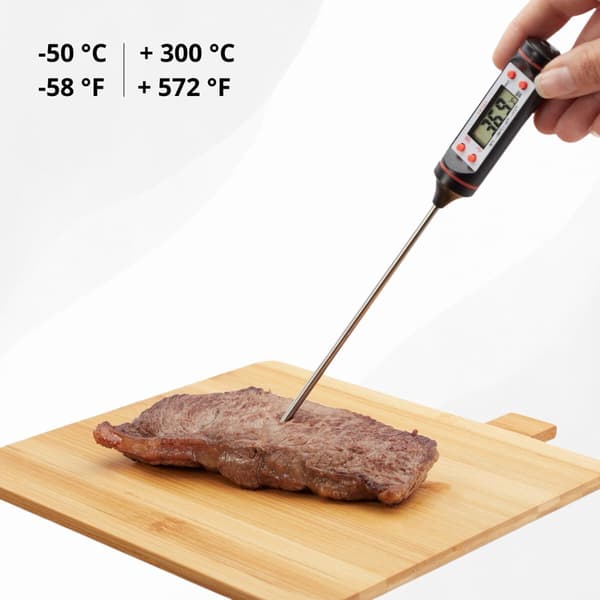 Termometer - Køkkentermometer - Rustfrit stål - Sort - Rød