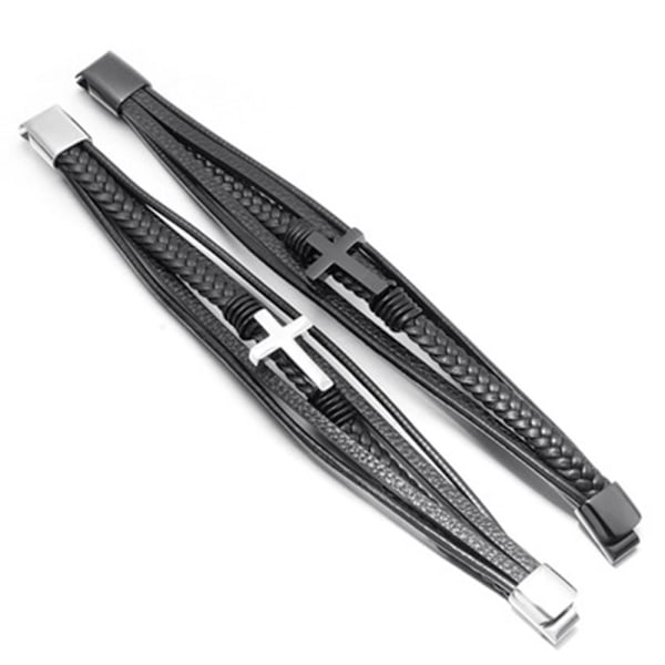 Stilsäkert Högkvalitativt PU-Läder Korsarmband Svart Svart 21CM