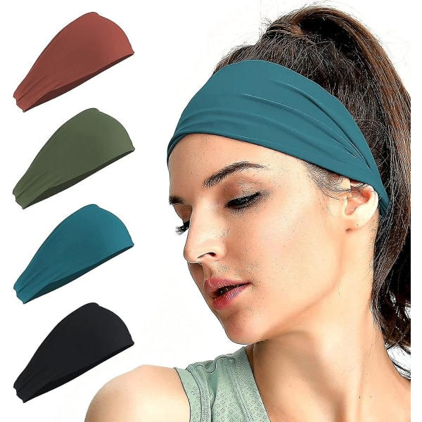 Dam Workout Pannband Löpning - Bred Svettbands Yoga Gym Tillbehör Elastiskt Pannband Svettbands 4-Pack