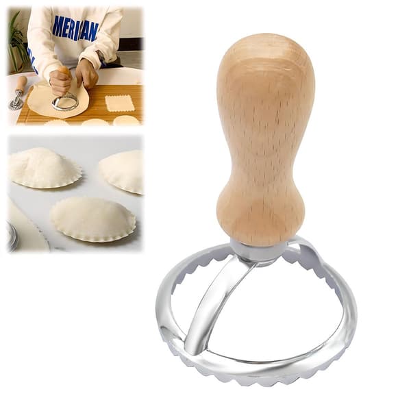 Trehåndtak og rulle rund kakestikker, julebaking, sølv