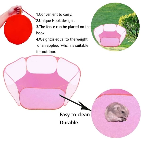 Lekhage för små djur, reptilbur, andningsbar transparent lekhage för husdjur, hoppa upp utomhus/inomhus träningsstaket, bärbar trädgårdsstaket rosa