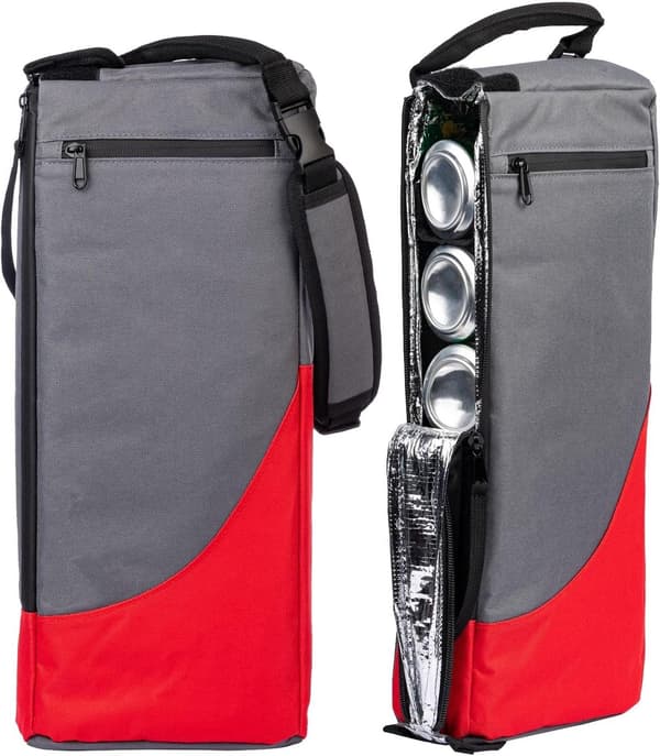Golfbag/dryckesväska med isolering, perfekt för att hålla drycker svala under utomhuspicknickar, grå-röd