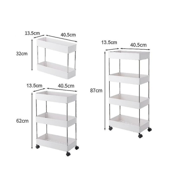 2/3/4-etasjes Slank Oppbevaringsvogn Mobil Hylle Enhet Organizer Skyv Ut Oppbevaring Rullende Utility Vogn Stativ for Kjøkken Bad 4 etasjer