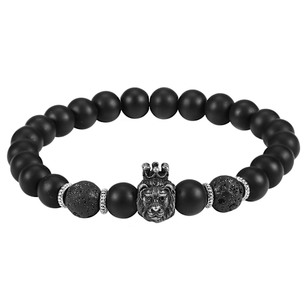Armbånd til mænd med sorte perler og løvehoved i sort sten - Modetilbehør