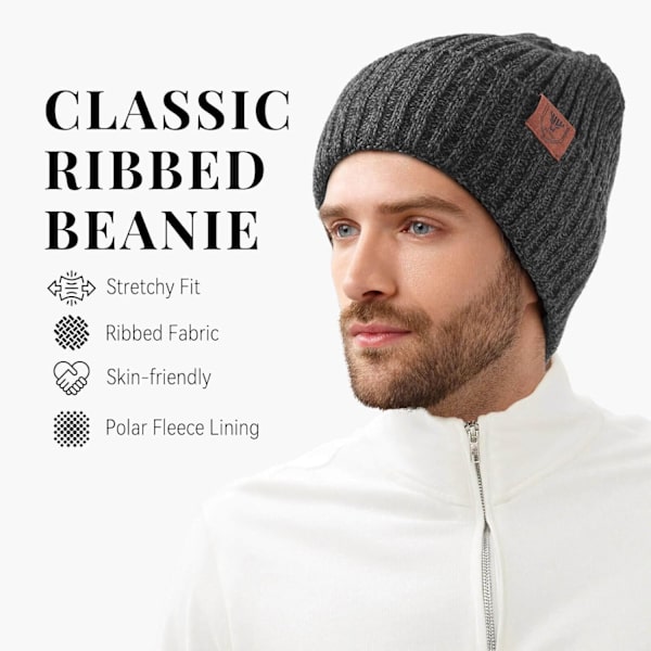 Strikkede Vinterlue, Termisk Tykk Polarfleece Snølue for Menn og Kvinner Black+Light Gray