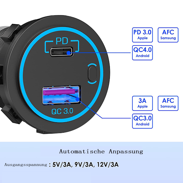 Bilstickkontakt USB-installation vattentät 12 volt DC-adapterkontakt med LED