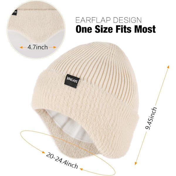 Vinterfleece Line Beanie med Øreklaff for Menn og Kvinner, Utendørs Varmt Termisk Strikket Hette Apricot